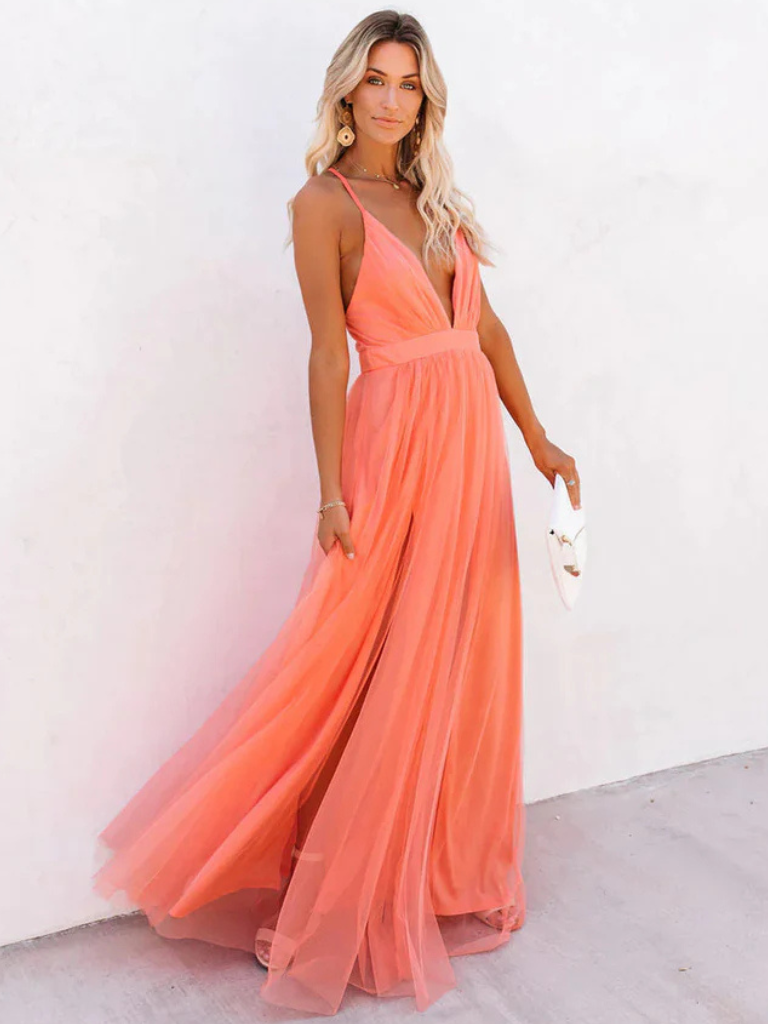 Orielle – Chiffon Cross-Back Evening Gown