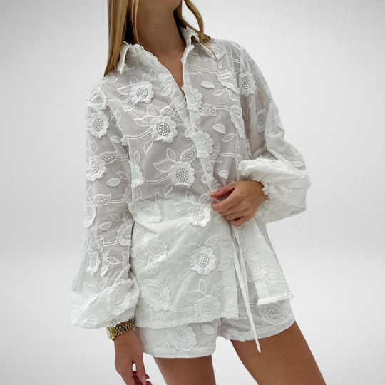 Clarisse | White Embroidered Cotton Two-Piece Set