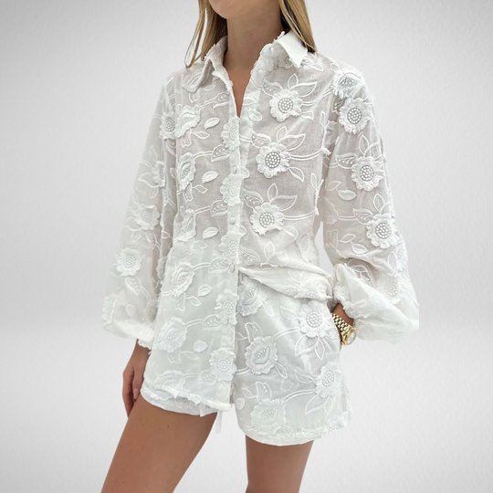 Clarisse | White Embroidered Cotton Two-Piece Set