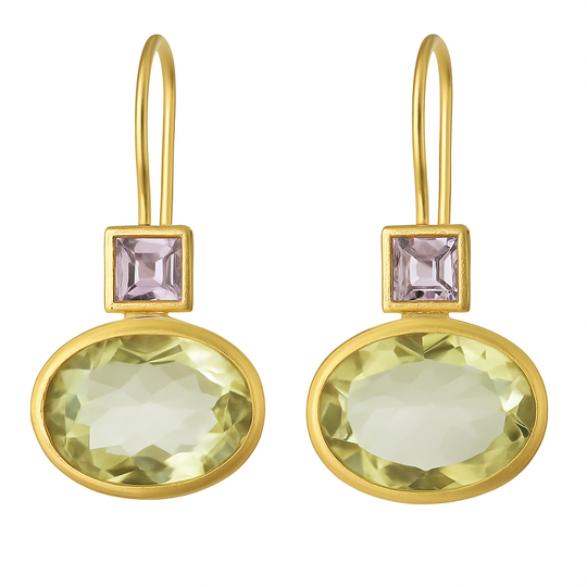 Vintage green crystal gold earrings