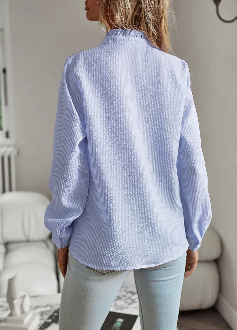 Seravine – Ruffle Trim Button-Up Shirt