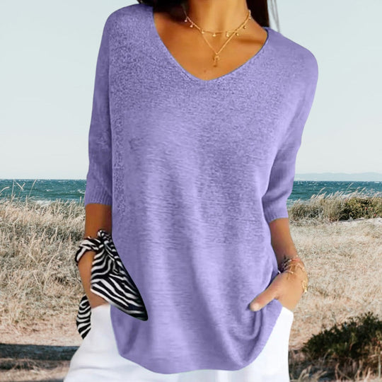 Linda – Relaxed V-Neck Short Sleeve Knit for Women