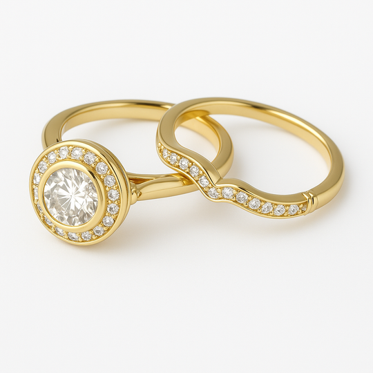 Aurienne – Gold Halo Diamond Ring Set
