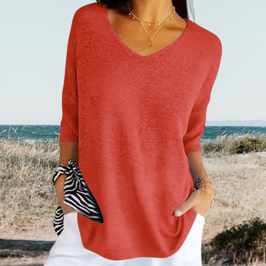 Linda – Relaxed V-Neck Short Sleeve Knit for Women