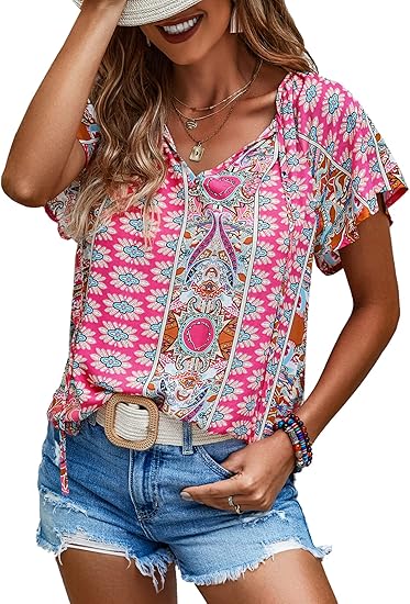 Carmela – Ruffle Short Sleeve Tunic Top for Women