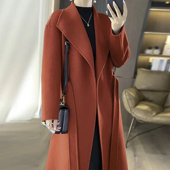 Lettie – Elegant Longline Wool-Blend Coat for Women