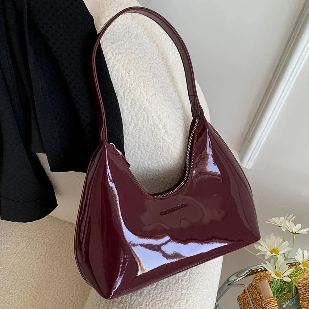 Arkina – Glossy Wine Red Shoulder Bag