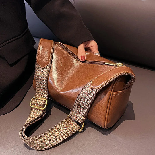 Amelie – Retro PU Leather Crossbody Bag with Adjustable Woven Strap