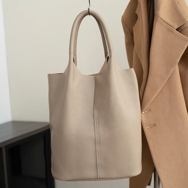 Arnika – Elegant Light Blue Bucket Bag with a Premium Leather Finish