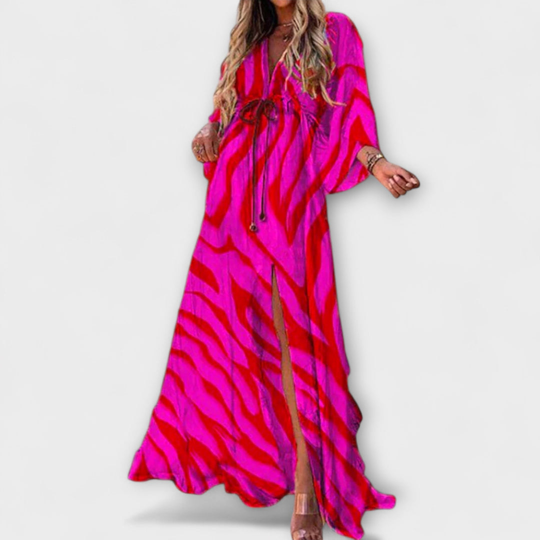 Aurina – Flowing Maxi Dress with Artistic Print