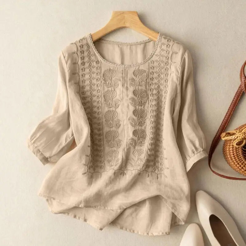 Quinn – Embroidered Linen-Blend Blouse for Women