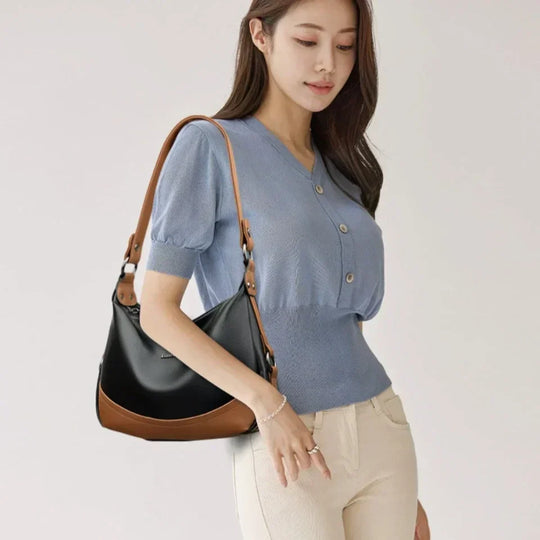 Laurel – Two-Tone Leather Shoulder Hobo Bag for Women