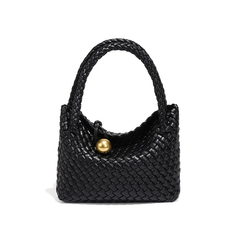 Beatrice – Stylish Woven Shoulder Bag Crafted from Vegan Leather with Gold Accents