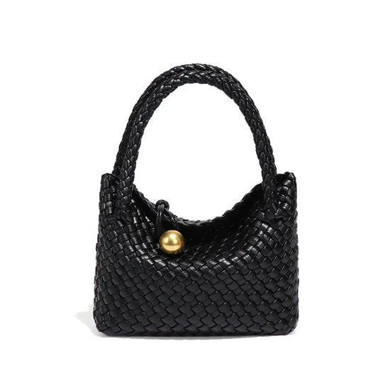 Beatrice – Stylish Woven Shoulder Bag Crafted from Vegan Leather with Gold Accents