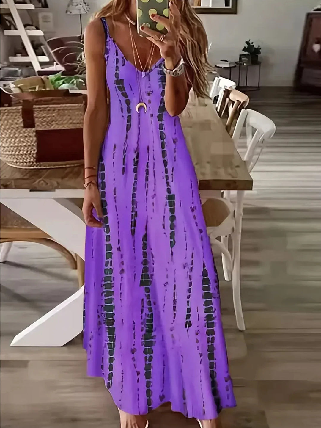 Isolyn – Boho Tie-Dye Spaghetti Strap Maxi Dress