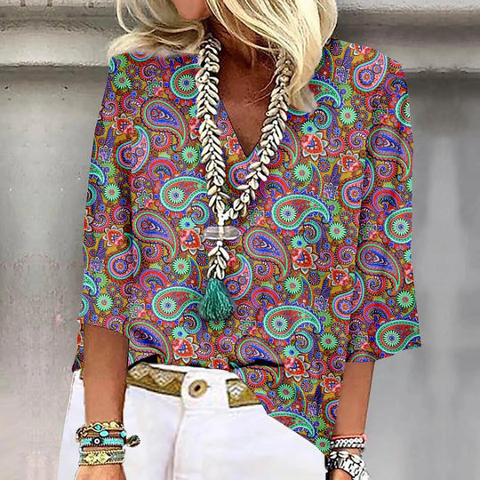 Frances – Bohemian Print Lightweight Blouse for Women