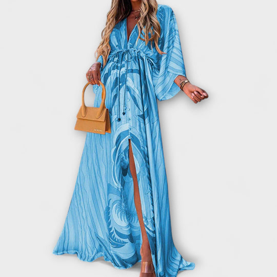 Aurina – Flowing Maxi Dress with Artistic Print