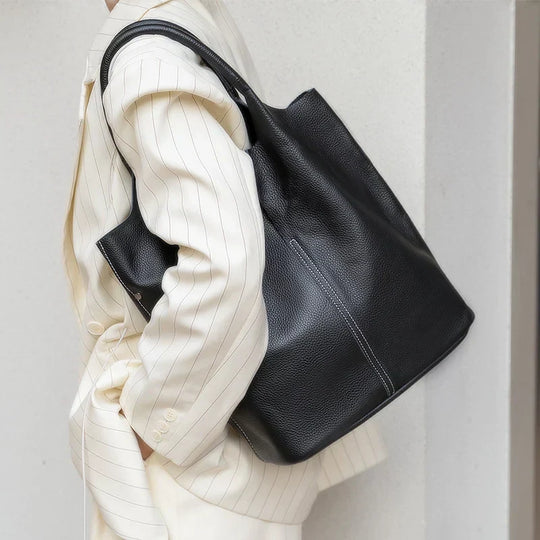 Arnika – Elegant Light Blue Bucket Bag with a Premium Leather Finish