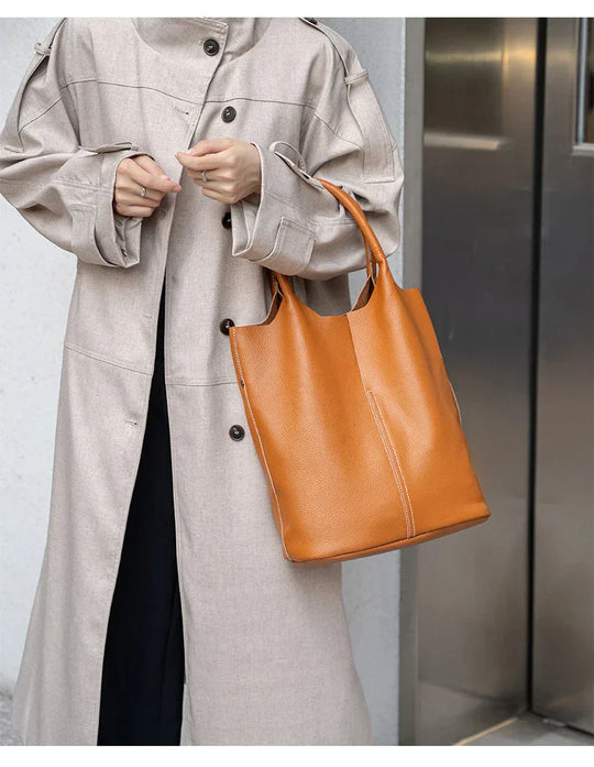 Arnika – Elegant Light Blue Bucket Bag with a Premium Leather Finish