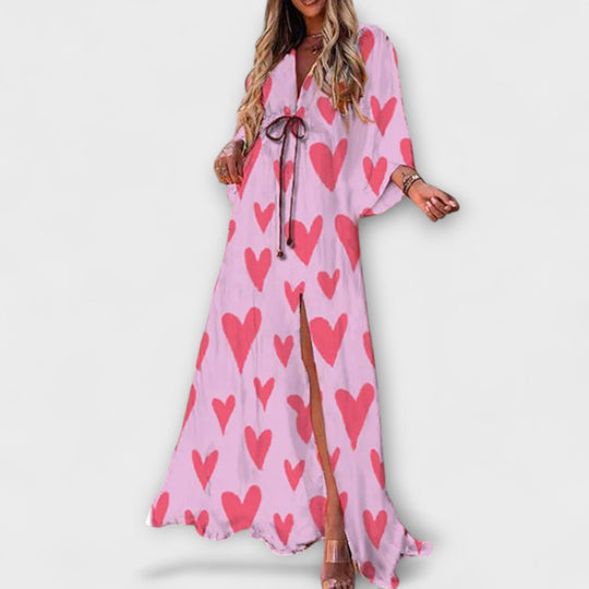Aurina – Flowing Maxi Dress with Artistic Print