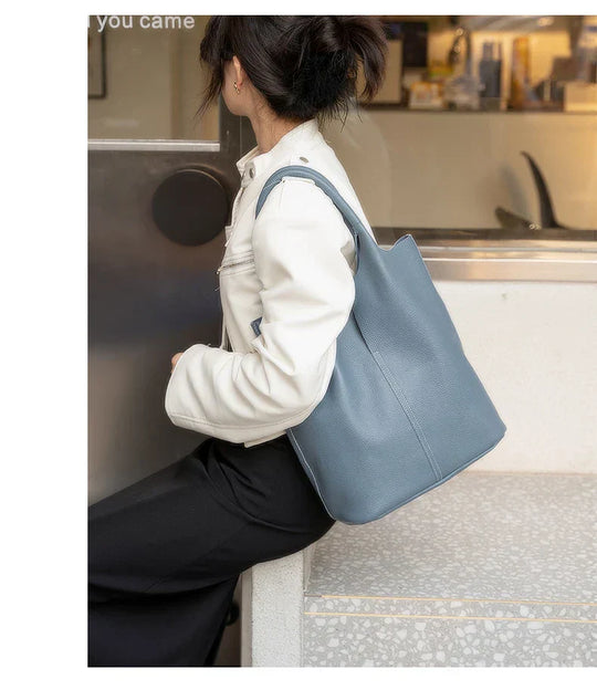 Arnika – Elegant Light Blue Bucket Bag with a Premium Leather Finish