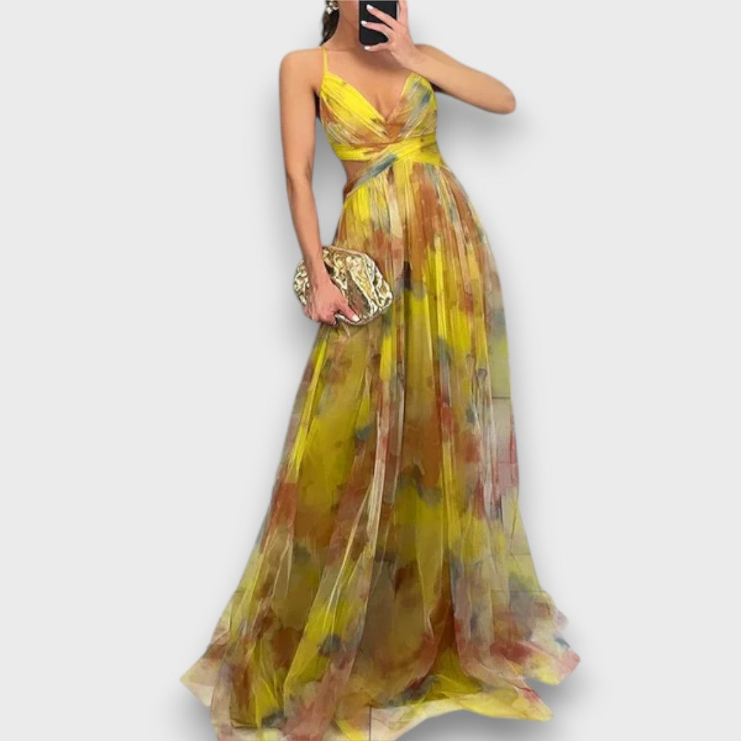 Elanee – Maxi Dress with Watercolor Print and Wrap Effect
