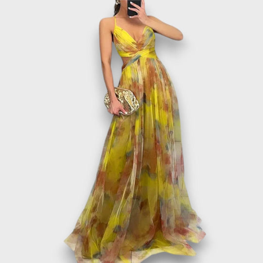 Elanee – Maxi Dress with Watercolor Print and Wrap Effect