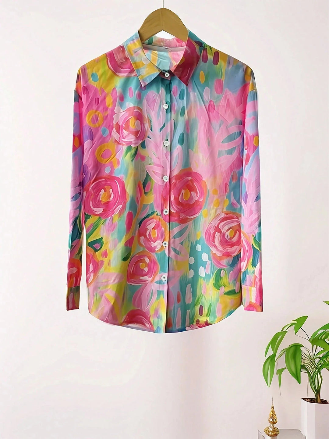 Tracie – Vibrant Floral Print Button-Up Shirt for Women