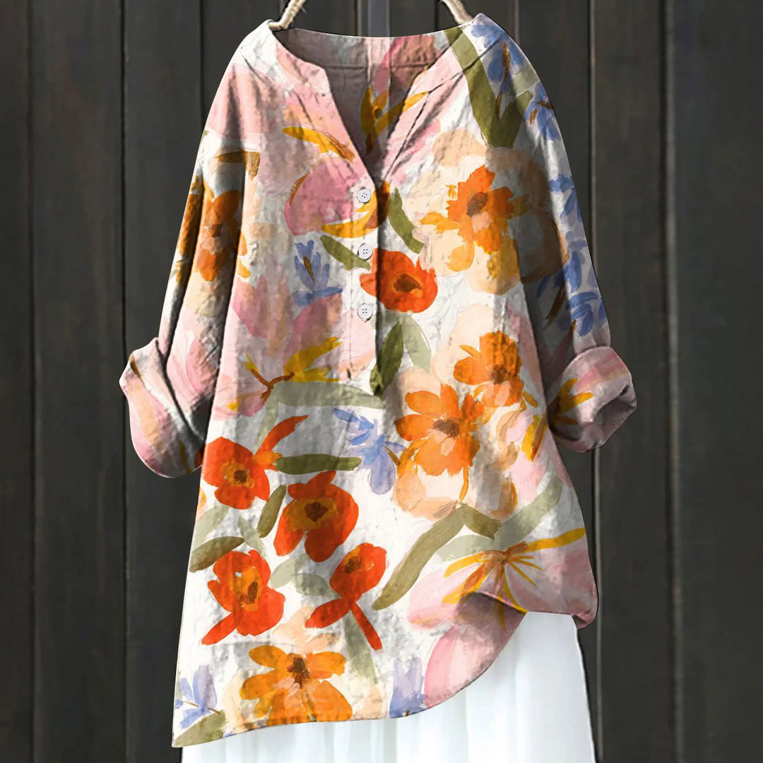 Elowen – Floral Linen Tunic Top for Women