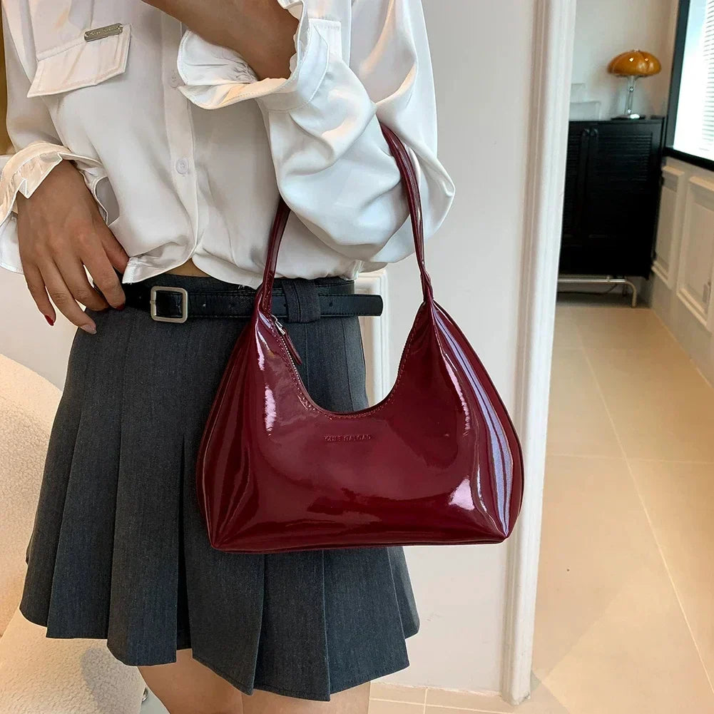 Arkina – Glossy Wine Red Shoulder Bag