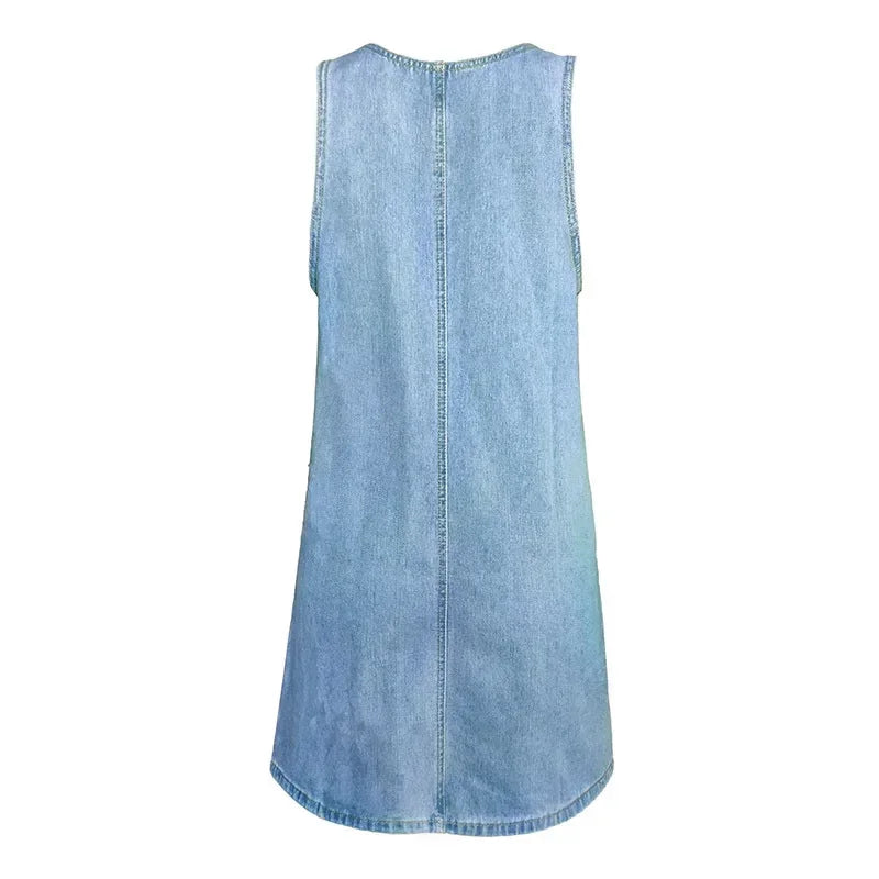 Danvera – Sleeveless Zip-Front Denim Shift Dress for Women