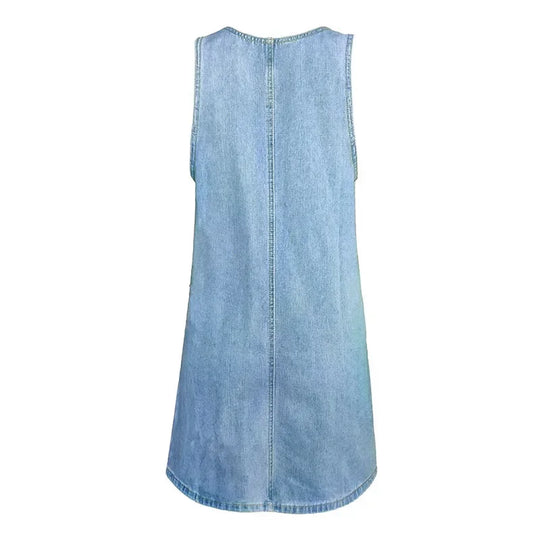 Danvera – Sleeveless Zip-Front Denim Shift Dress for Women
