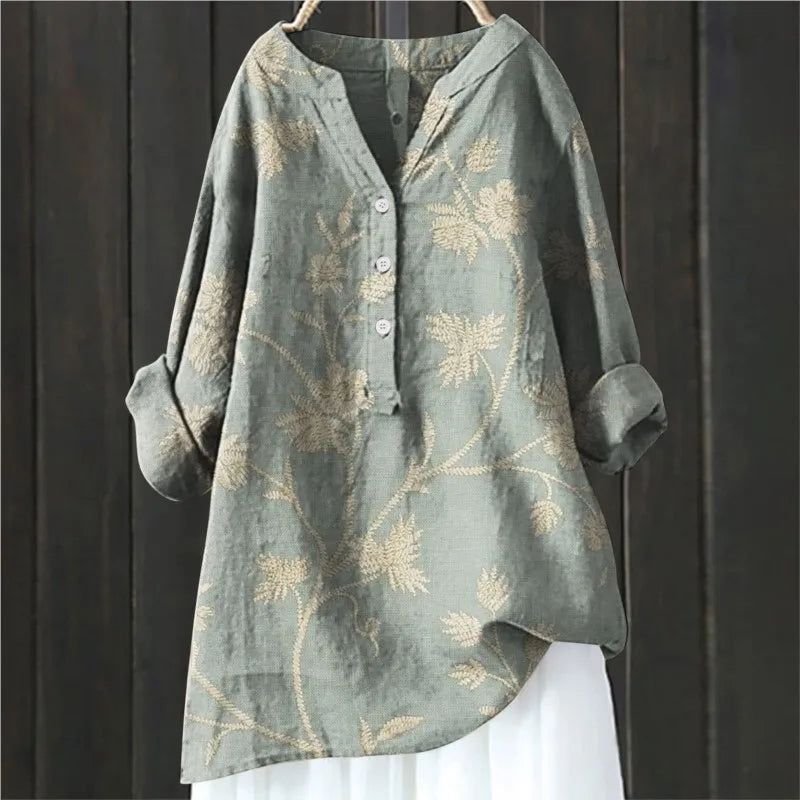 Elowen – Floral Linen Tunic Top for Women