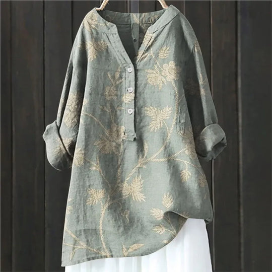 Elowen – Floral Linen Tunic Top for Women