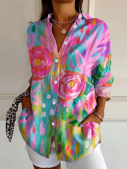 Tracie – Vibrant Floral Print Button-Up Shirt for Women