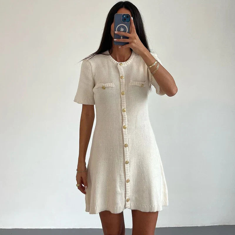 Geneva – Short-Sleeve Button-Front Mini Dress for Women