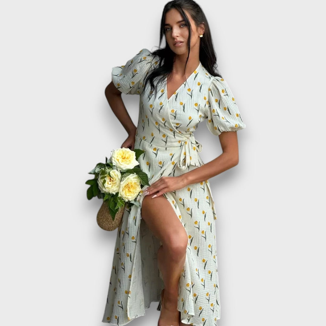Elenya – Wrap Dress with Floral Elegance