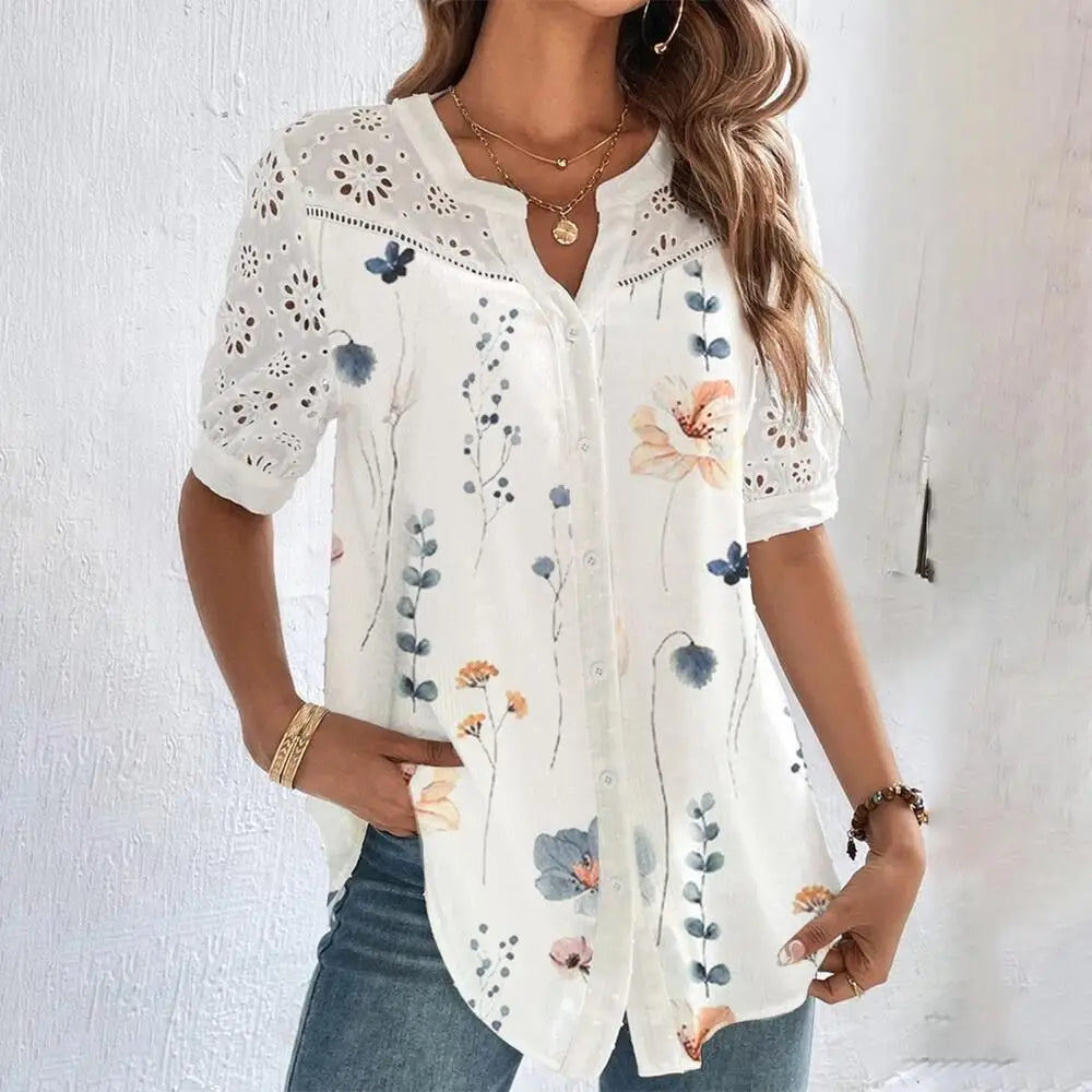Tyne – Floral Lace Accent Blouse for Women