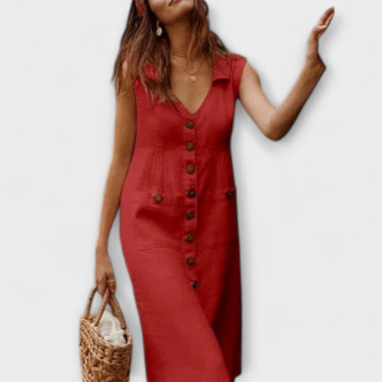 Noellea – A-Line Dress with Fold-Down Collar Made of Linen Blend