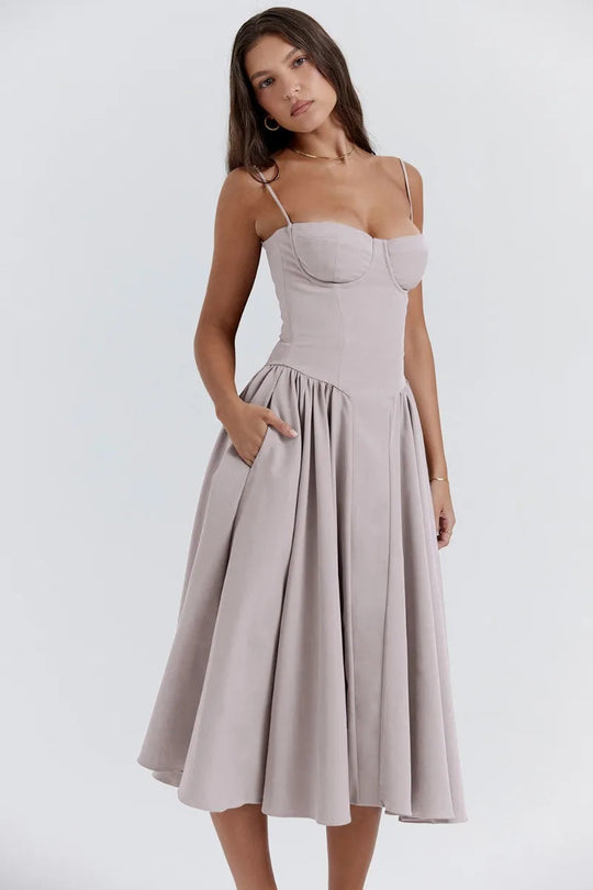 Serenah – Strapless Midi Dress with Sweetheart Bodice