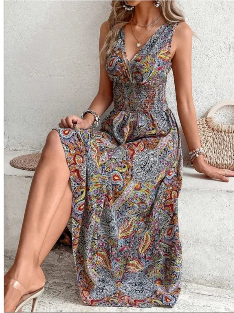 Amelina – Sleeveless Printed Maxi Dress for Women
