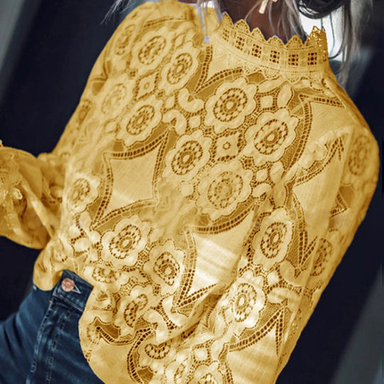 Elisette | High Collar Vintage Lace Tunic Blouse