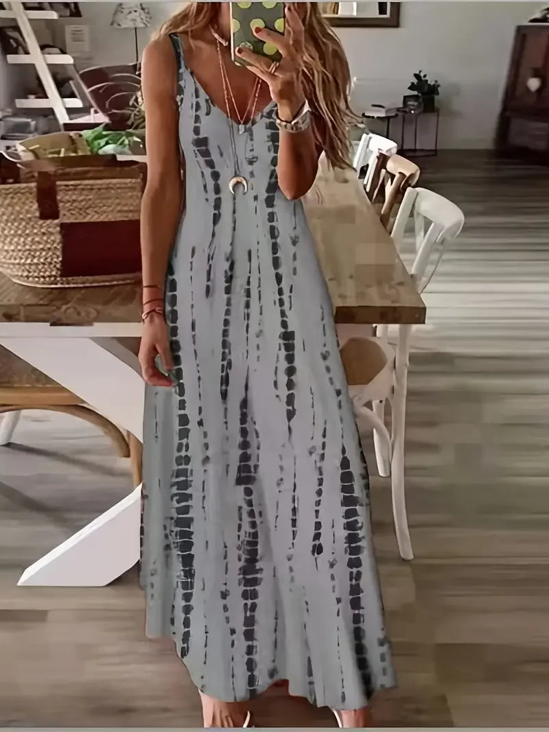 Isolyn – Boho Tie-Dye Spaghetti Strap Maxi Dress