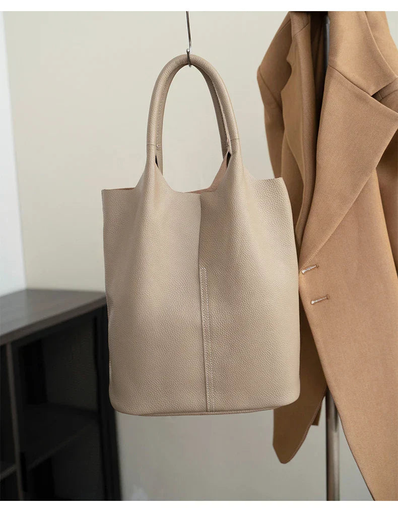Arnika – Elegant Light Blue Bucket Bag with a Premium Leather Finish
