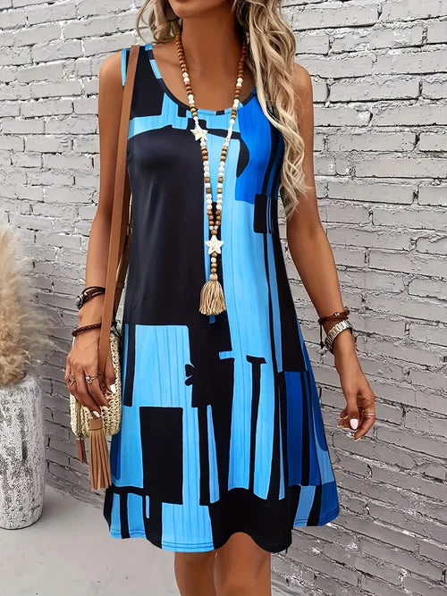 Lucille – Geometric Print Sleeveless Dress for Women