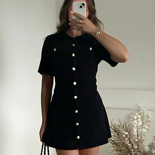 Geneva – Short-Sleeve Button-Front Mini Dress for Women