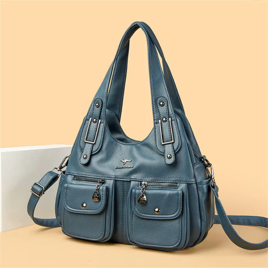 Willa – Multi-Pocket Leather Shoulder Bag for Women