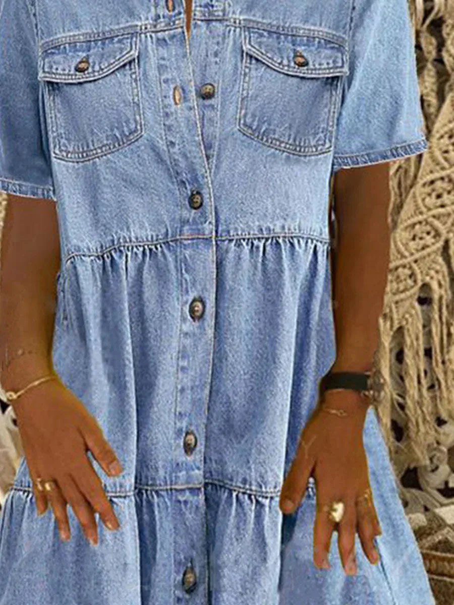 Alvarie – Tiered Button-Down Denim Dress for Women