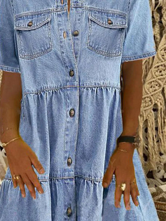 Alvarie – Tiered Button-Down Denim Dress for Women