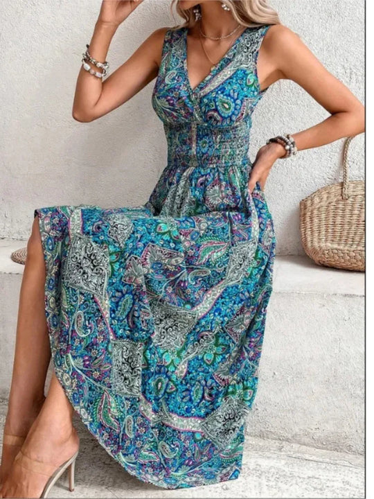 Amelina – Sleeveless Printed Maxi Dress for Women